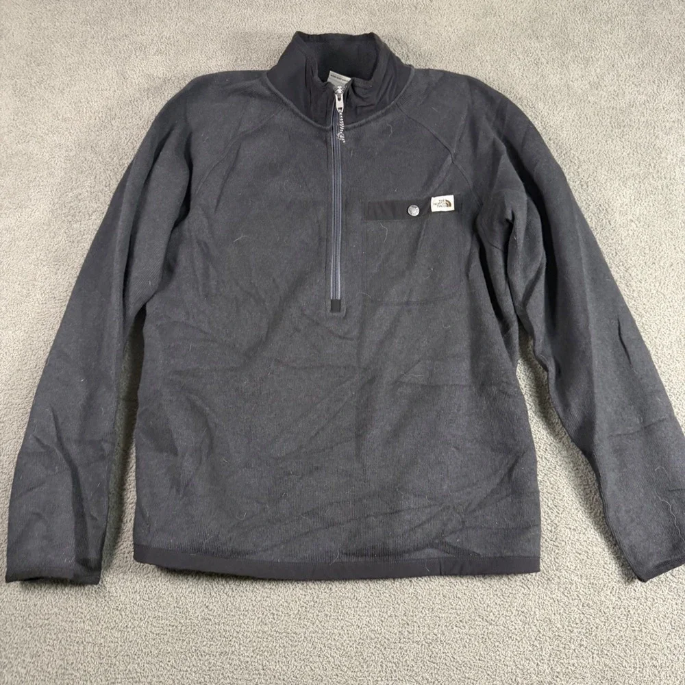 The North Face Mens Small Gray Quarter Zip Fleece Pullover Snap Pocket Jacket